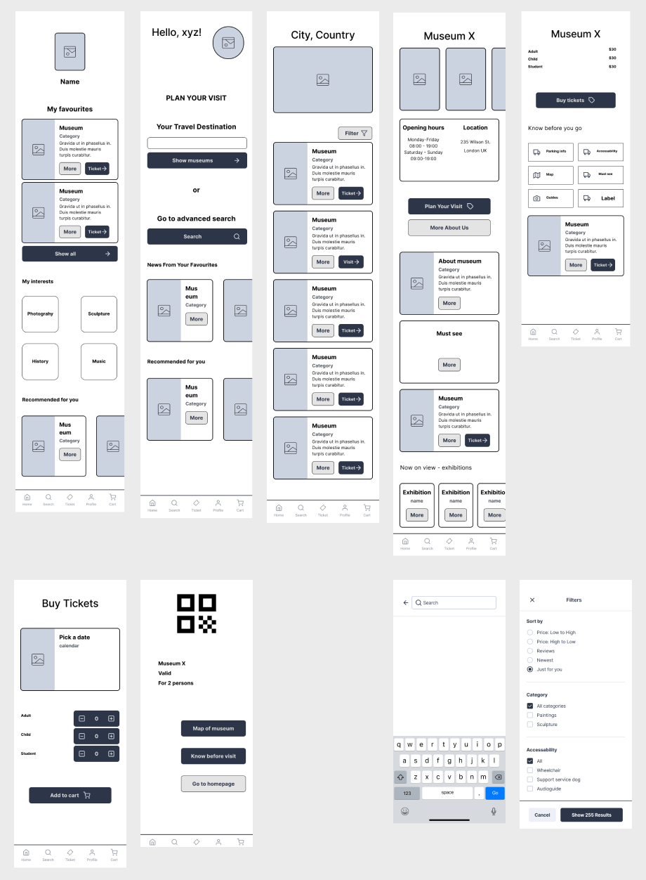 Musearch - wireframes